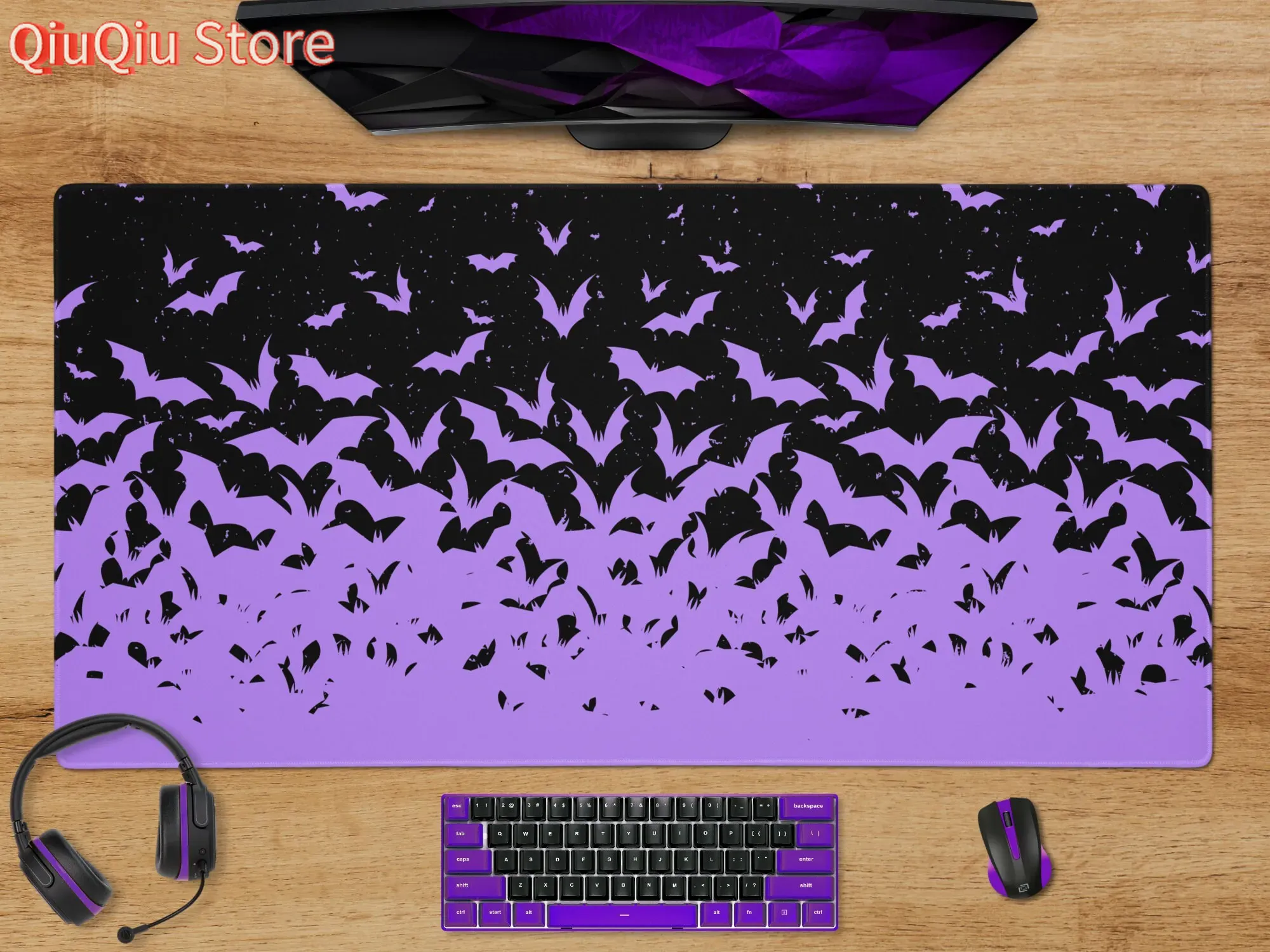 Tradescantia Purple - Podkładka na biurko Halloween Nietoperze Fioletowa